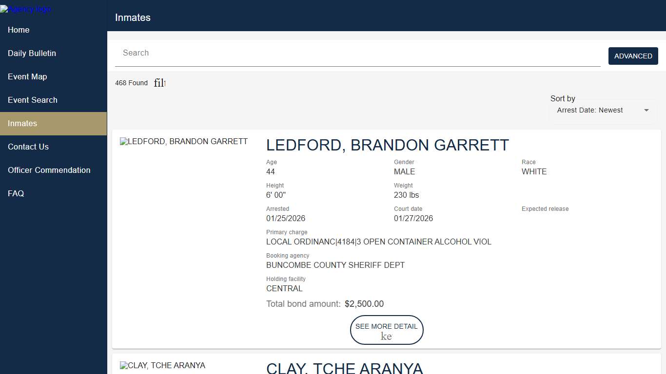 Buncombe County Sheriff's Office Police to Citizen - Inmates catalog